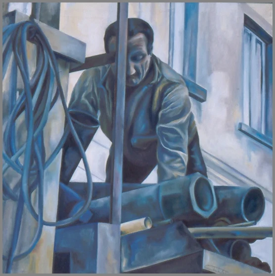 Worker with pipes